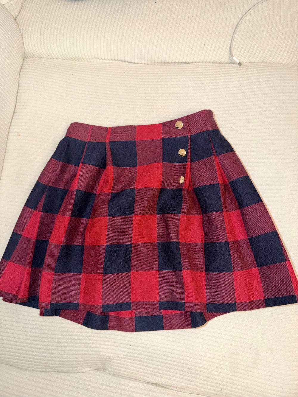 Jacadi Red and Navy Plaid Pleated Skirt